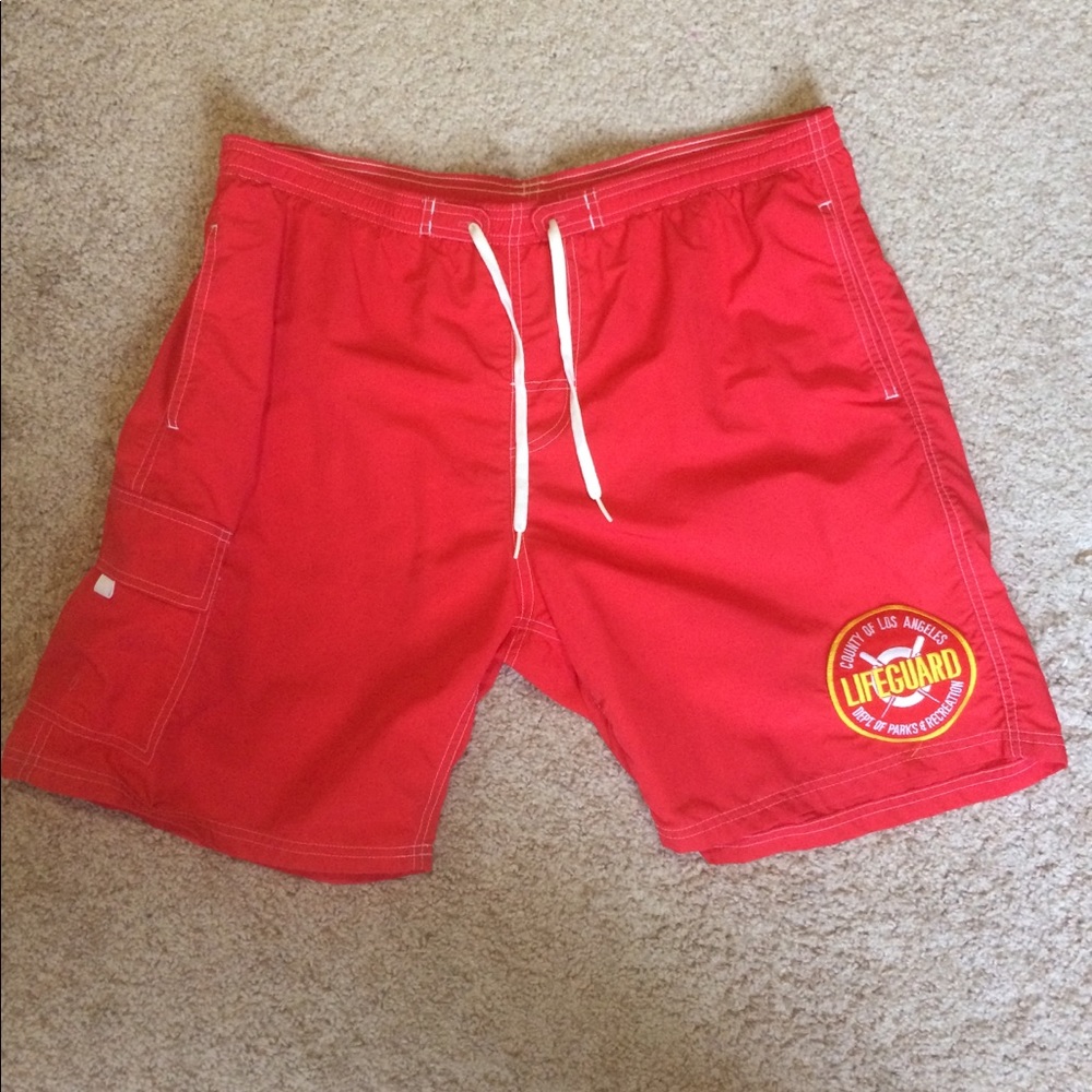 Red Lifeguard Swim Trunks